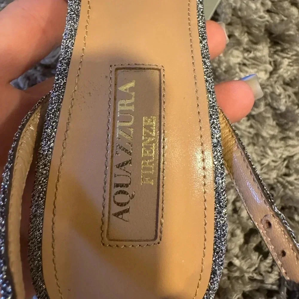 AQUAZZURA SILVER POMPOM SLINGBACK SANDALS - Picture 8 of 10